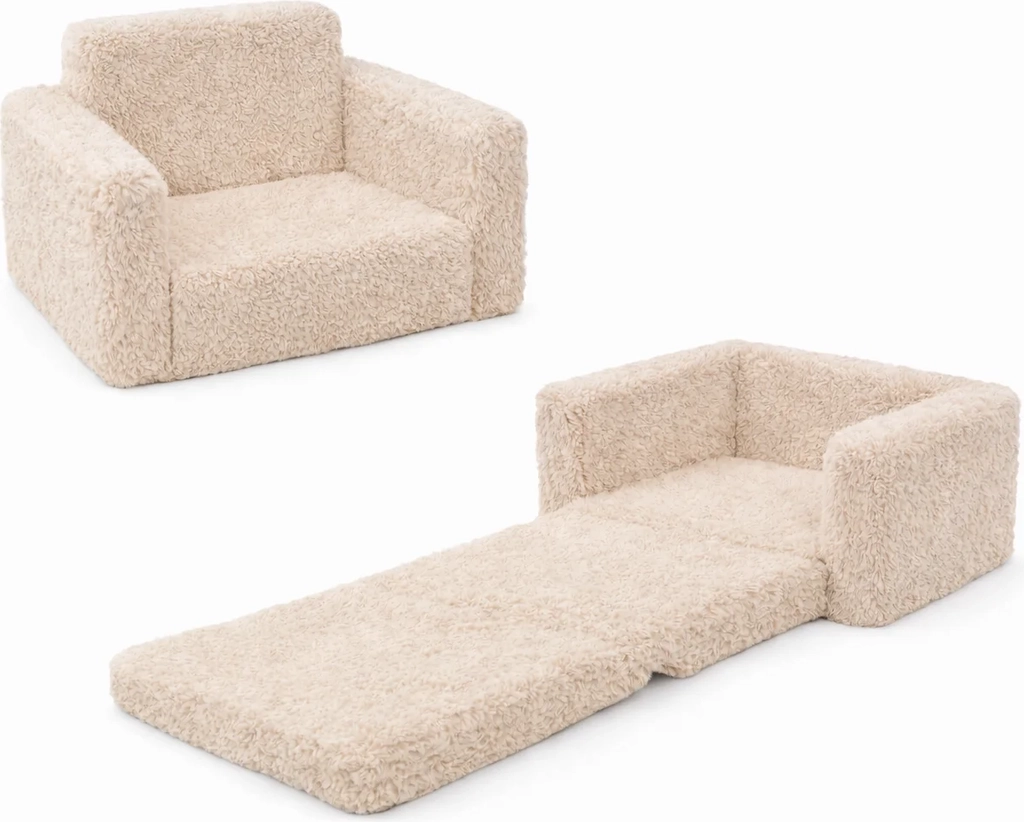 Fåtölj för barn - Beige plysch - Barnfällbar stol