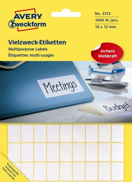 Avery Universaletiketter, 18 x 12 mm, 1.800 Etiketter, Vit