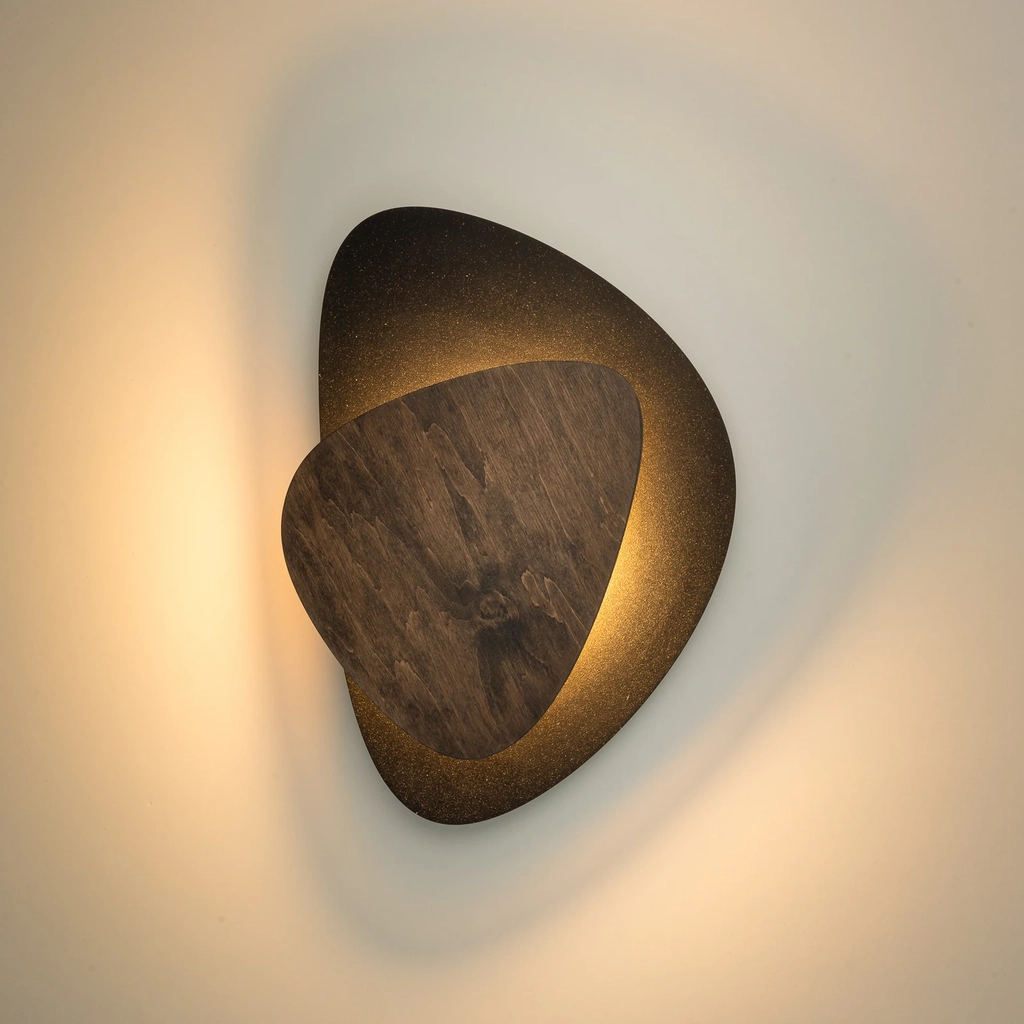 led-væglampe pedra, sort/wenge, stål, træ, 3.000 k