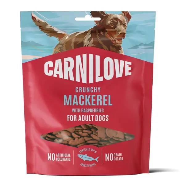 carnilove dog crunchy snack mackerel with raspberries hundegodteri 200 g