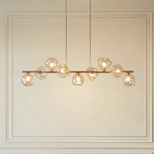 hänglampa lava, beige, 9 lampor, glas, längd 116 cm, g9