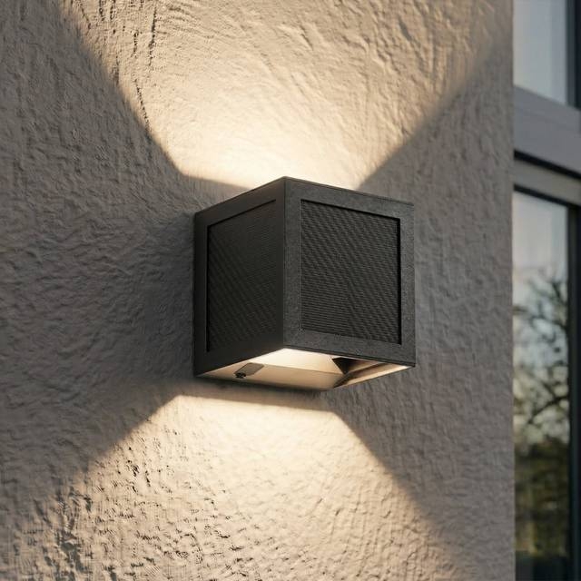 PRIOS LED Solcellelampe Væg Avvin Sort Metal Vægarmatur