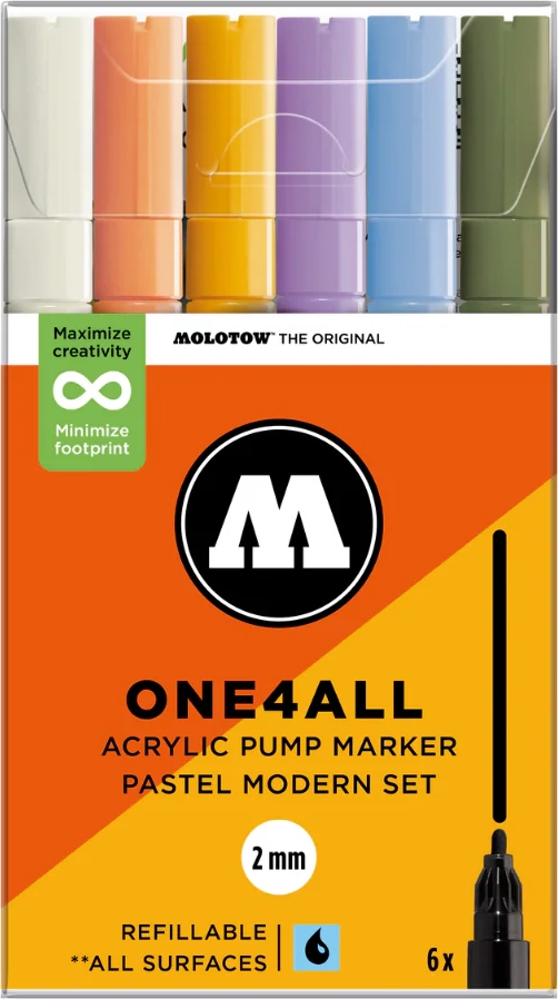 molotow one4all 2mm. 6 stk pastel modern sæt
