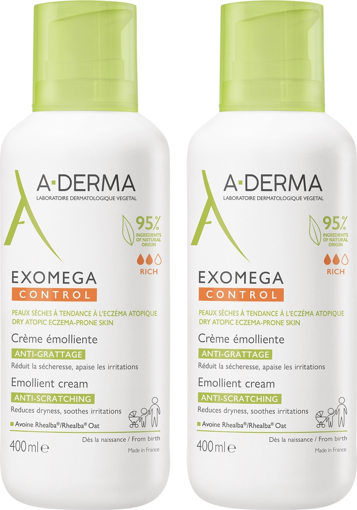 a-derma exomega control emollient cream sampak, 2 x 400 ml