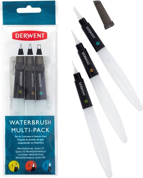Derwent Waterbrush For Watercolour Painting Pack Of 3 Includes Chisel Tip Fine Tip & Medium Tip