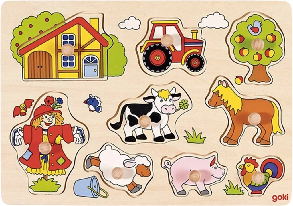 Goki Wooden Stud Puzzle Farm Retro 9pcs. Trä