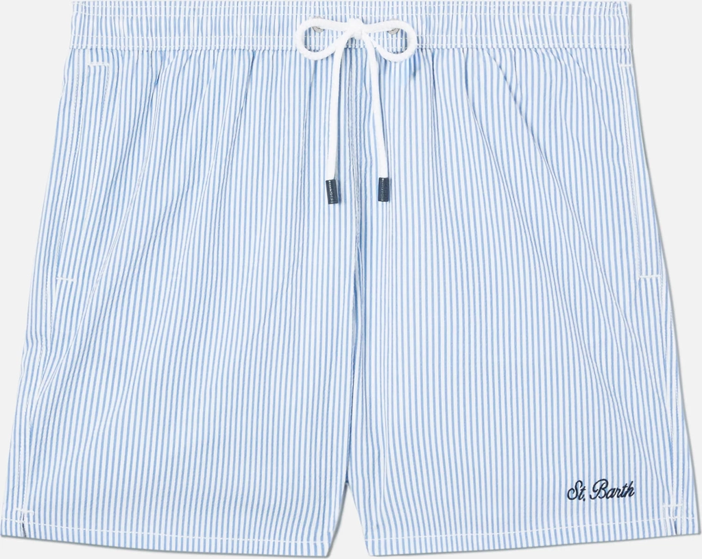 patmos seersucker striped swim shorts in blue and white