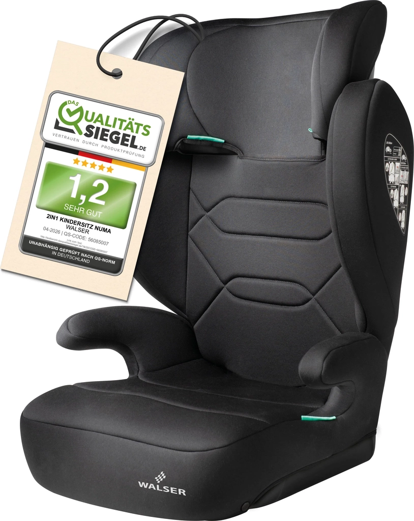 barnestol bil numa med isofix-skinner, behagelig barnestol (3-8 år) 100-150 cm, 2in1 bil barnestol med aftagelig ryglæn og mitwachsender nakkestøtte ece r 129 testet sort