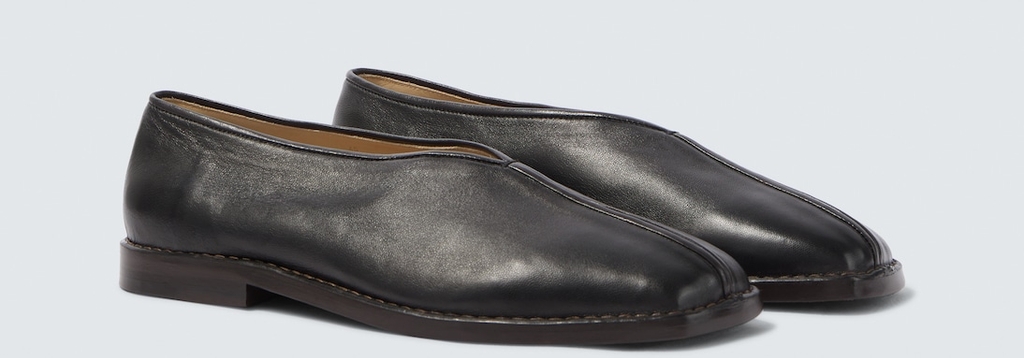 LEMAIRE Piped Leather Slip-On Shoes - Black