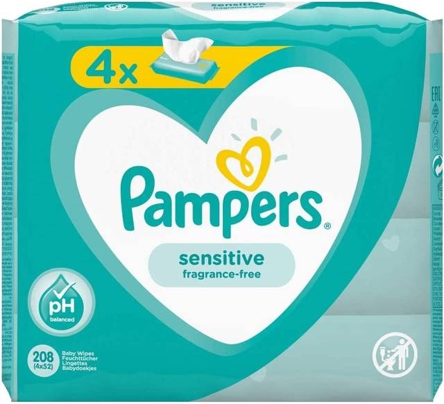 Pampers Sensitive Baby Wipes 208pcs, 4 Pack