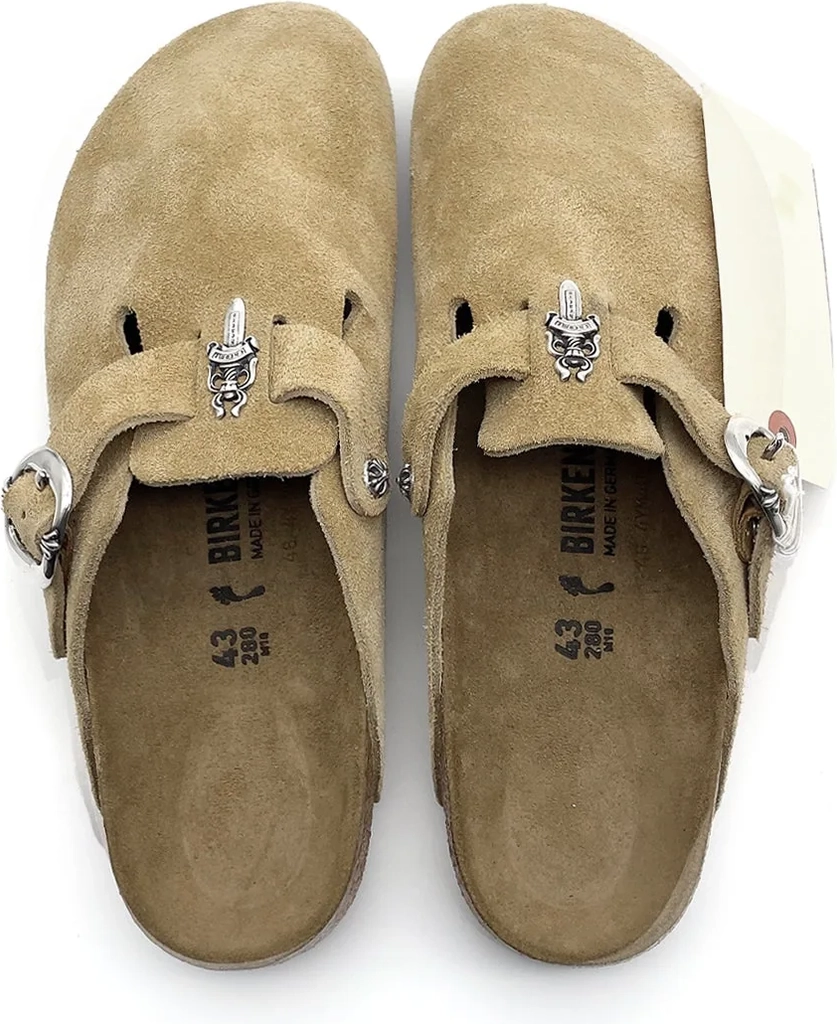 chrome hearts birkenstock boston suede sandals