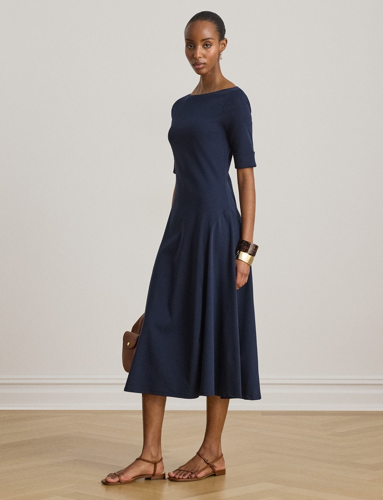 Lauren Ralph Lauren Rib-Knit Stretch Cotton Midi Dress - Blå