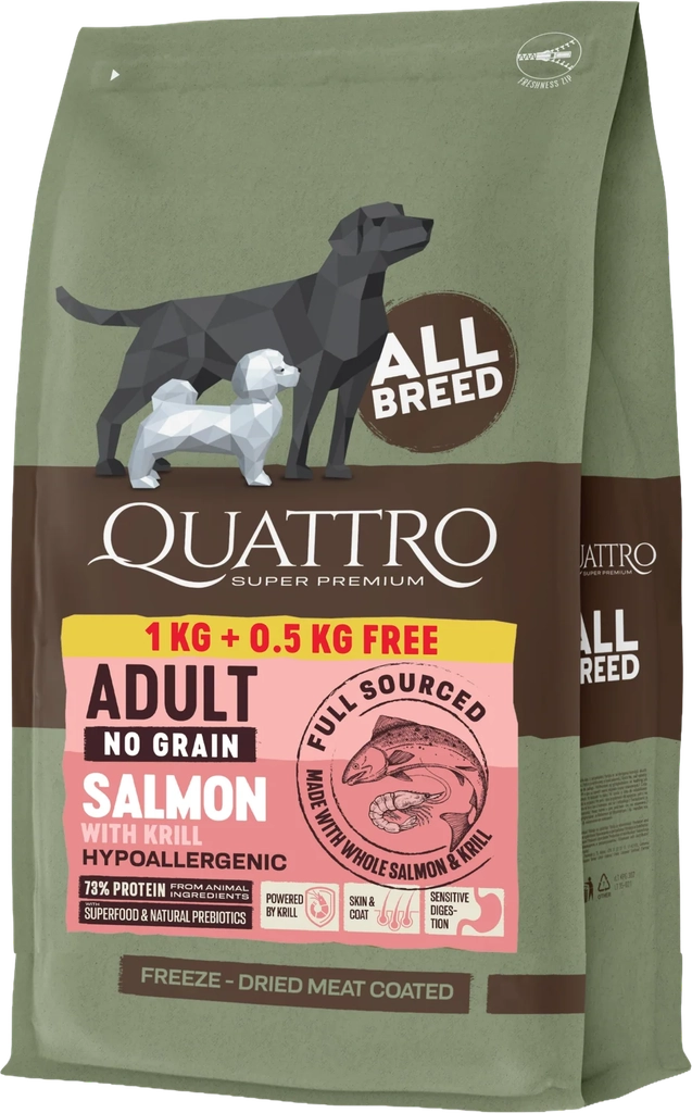 quattro - kornfrit foder m. laks & krebs, 1,5kg