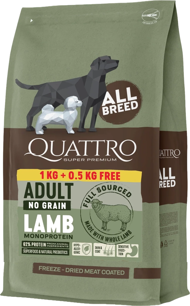 quattro - kornfrit foder m. lam, 1,5kg