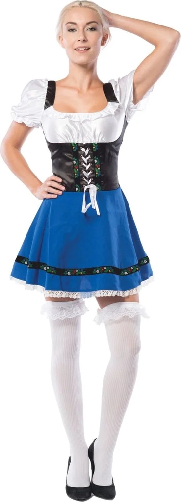 dirndl-kjole oktoberfest blå hvid sløjfe