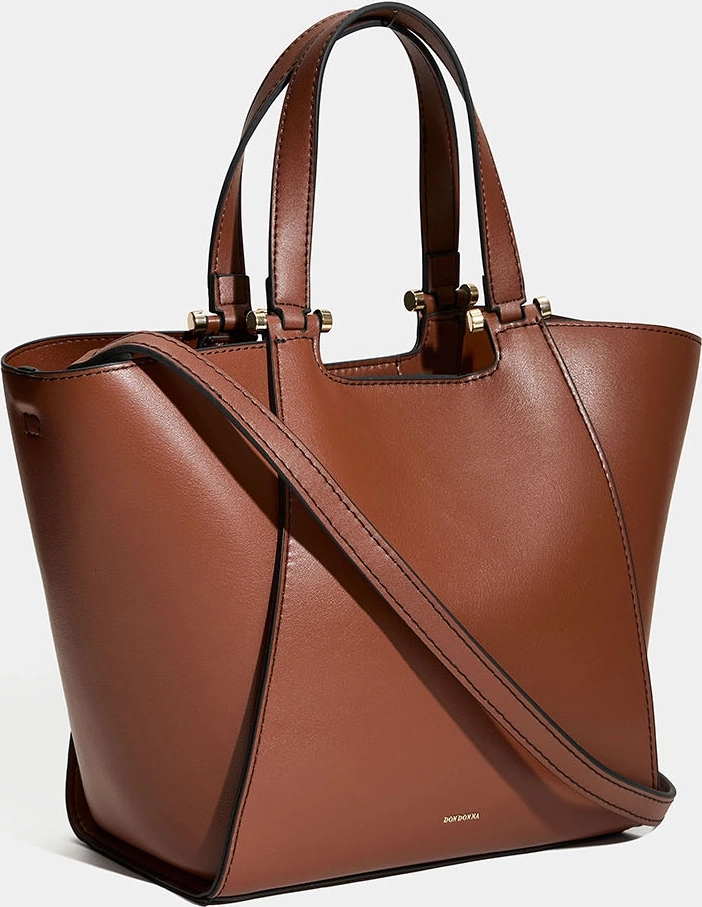 liten brun tote bag med dubbel axelrem