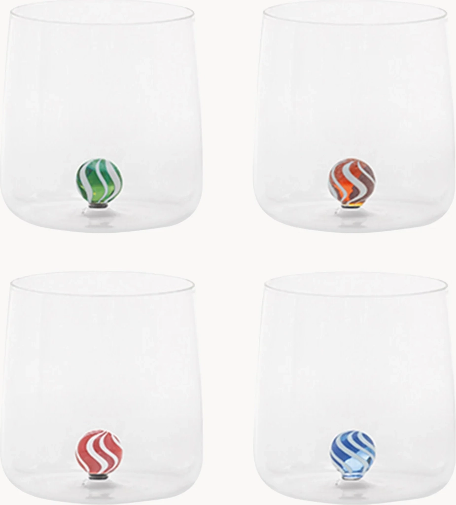Zafferano Håndlavede Vandglas Bilia Candy Borosilikatglas Sæt 4 Glas 4stk
