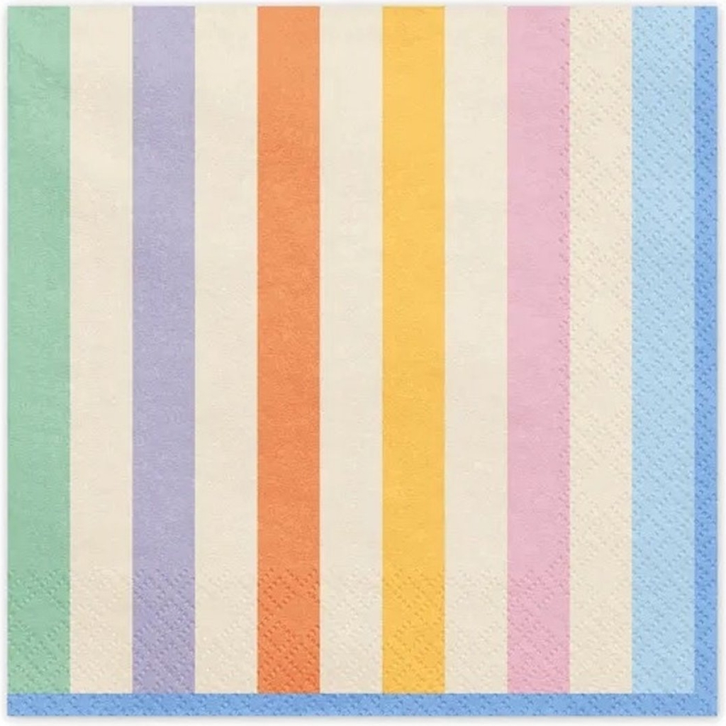 PartyDeco Servietter Stribede Mix Farver 33x33 cm 20 Stk