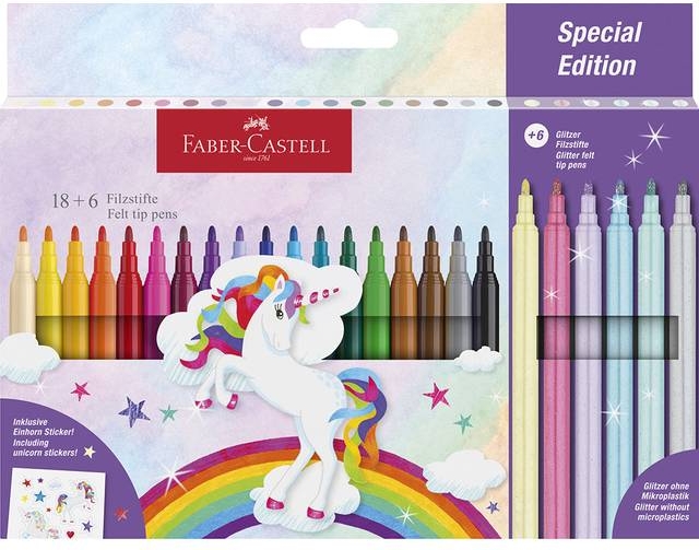 Faber-Castell Filtstift enhjørning 18+6 + klistermærker (554221)