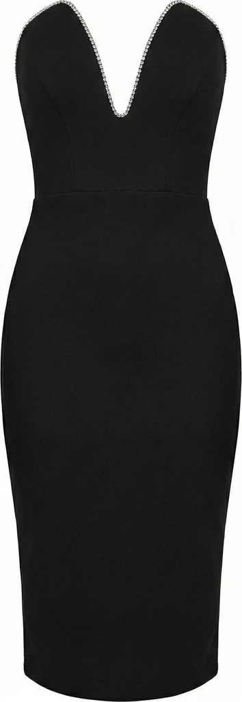 strapless super plunge diamante neck midi dress - cocktailkjole / festkjole - schwarz