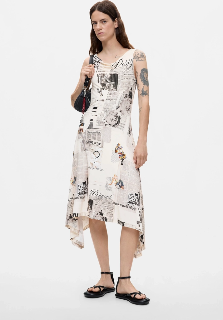 Desigual, Sleeveless printed dress, Viscose, White, XS