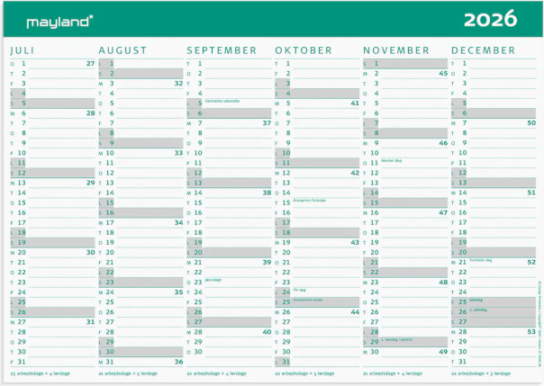 Mayland 26 27 Kartonkalender A4 Grøn
