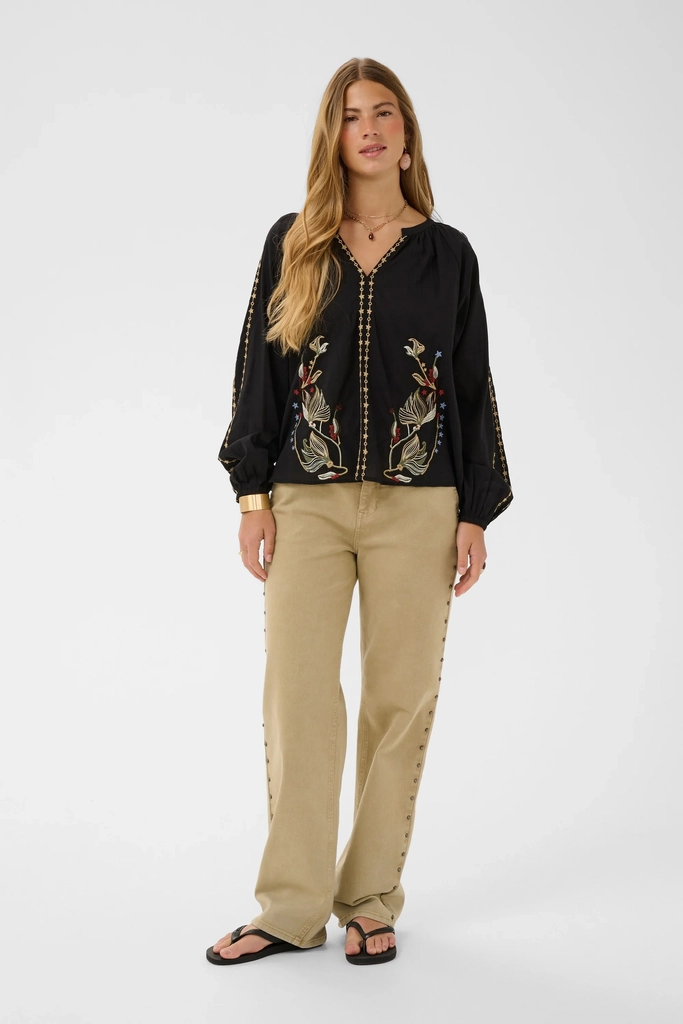 Cream Crreno Blouse Kvinde Pitch Black Langærmede Bluser Str 46 - hos Magasin