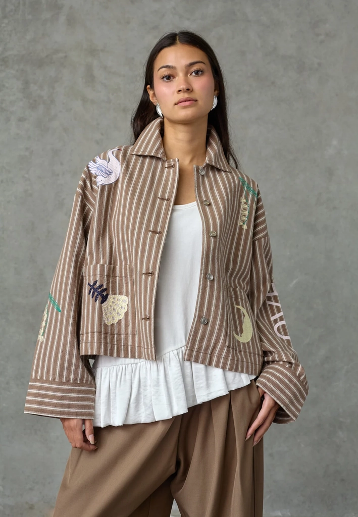 love&divine jacket love1612 - brun stribet jakke 20117 hazelnut fra love & divine