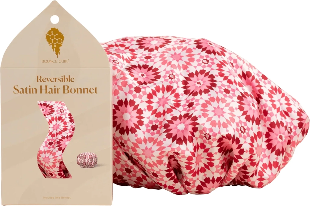 reversible satin hair bonnet pink