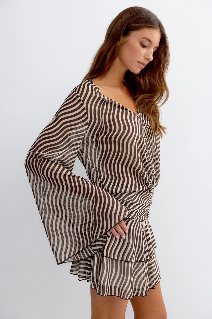 sheer wide sleeve mini dress