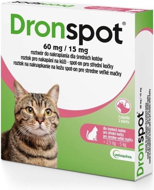 Vetoquinol Dronspot ormekur spot-on til kat - 2,5-5 kg, 2×0,7 ml