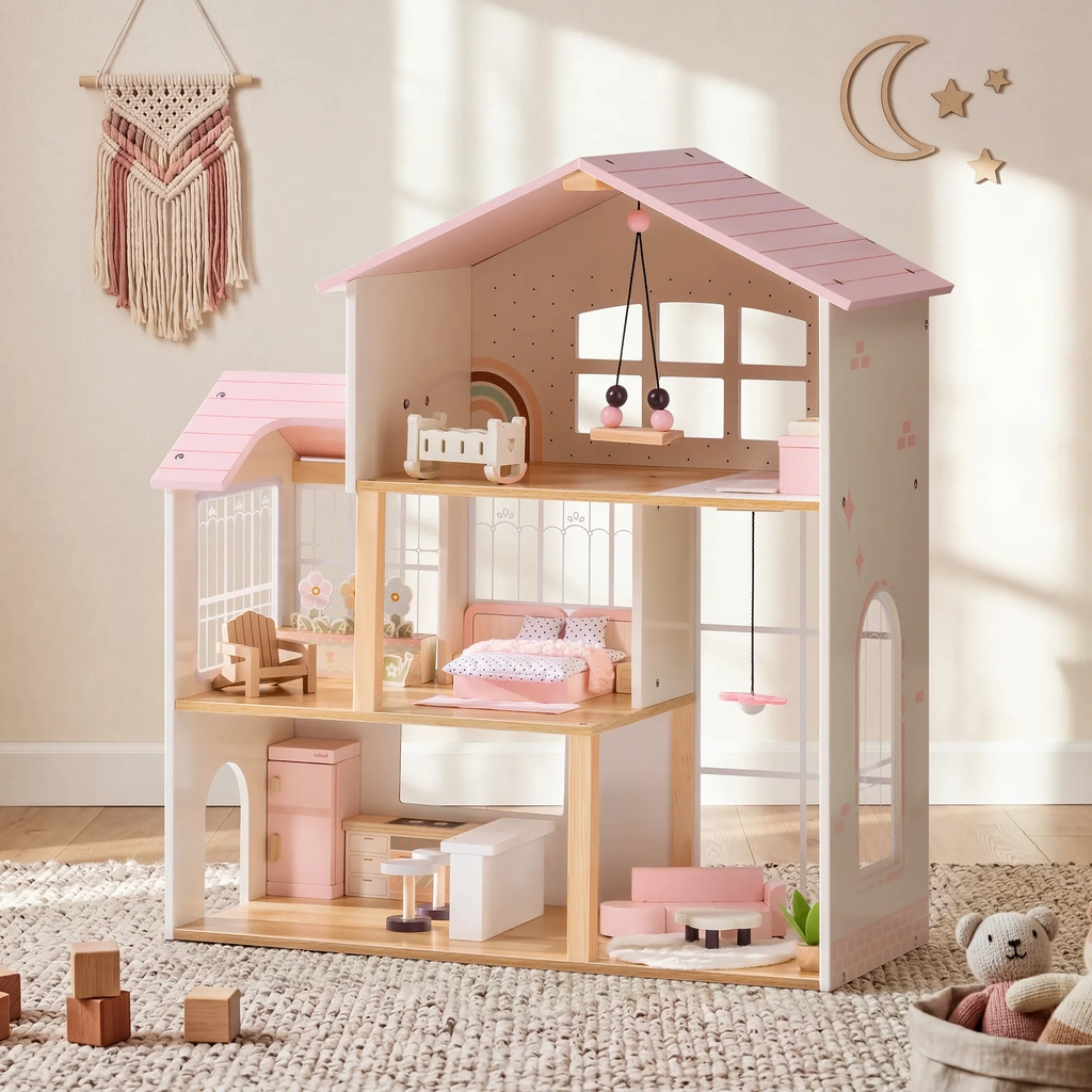 robud holzpuppenhaus - 37 teile spielzeugmöbel