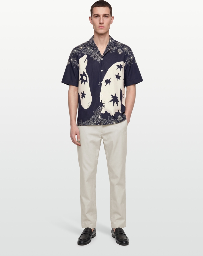 Scotch & Soda Printed Lyocell Relaxedfit Shortsleeved Shirt - Navy - M