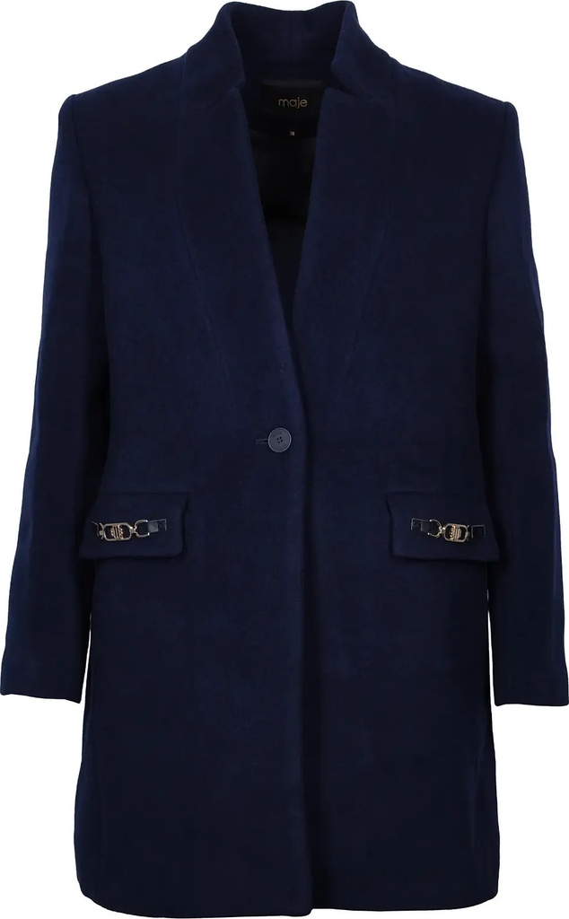 Maje Wool Blend Coat - Navy - 36