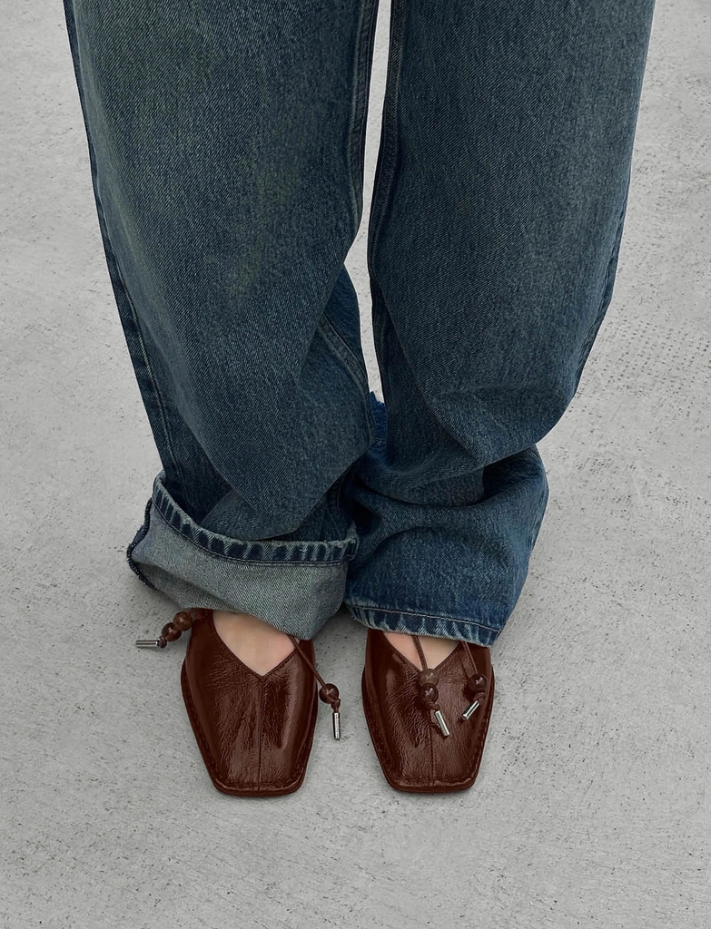 ALOHAS Sway Beads Rift Brown Leather Ballet Flats - Brown - 39