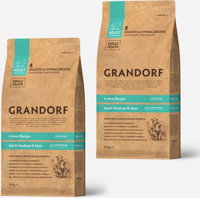 Grandorf Adult 4 Meat - Lam, Kalkun, And og Vildsvin - 2 x 10 kg