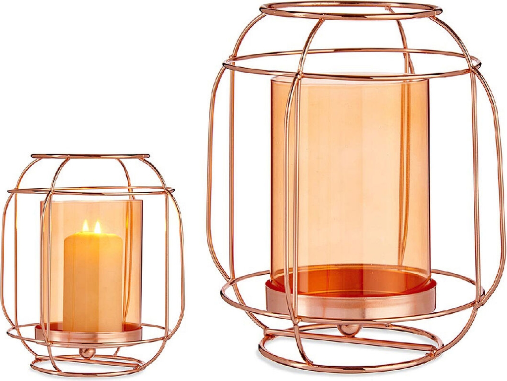 lyseholder gift decor kobber rav metal glas 19 x 20 x 19 cm laantarn