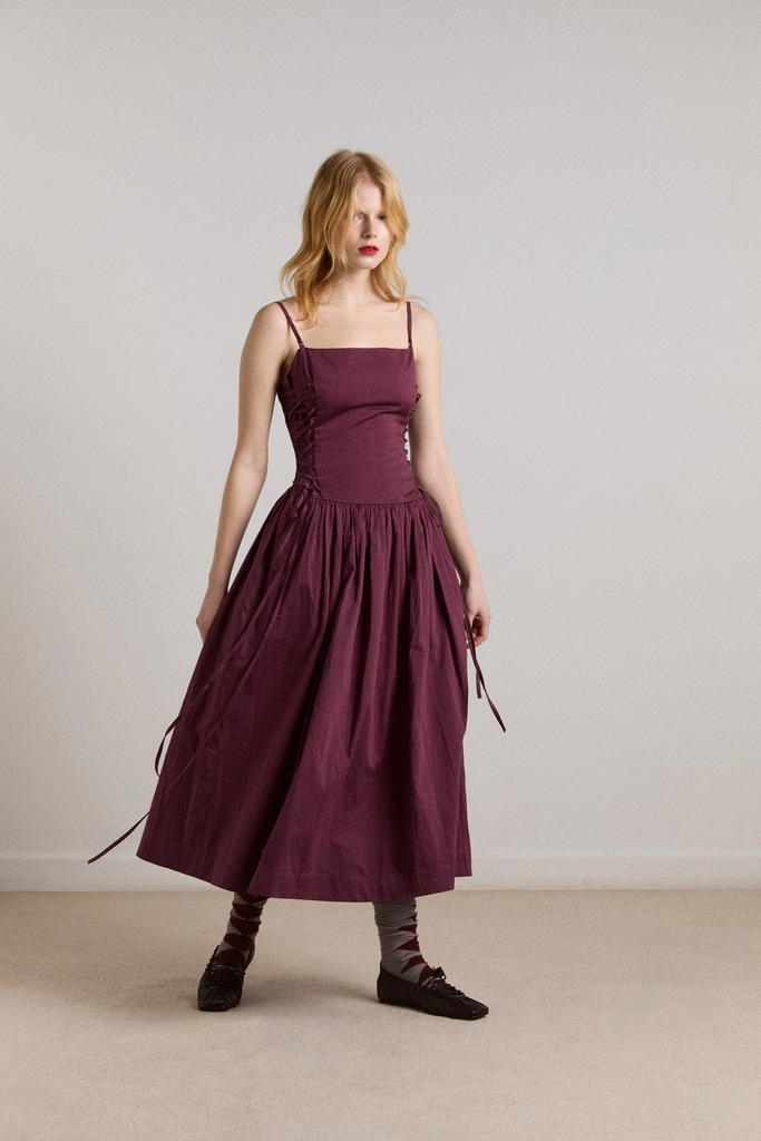 Damson Madder Angelina Cotton Satin Dress FIG Kvinde Fig Midi Kjoler Str 34 - hos Magasin