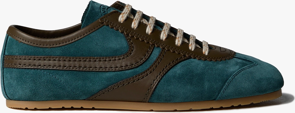 men's leather-trimmed suede sneakers in turquoise