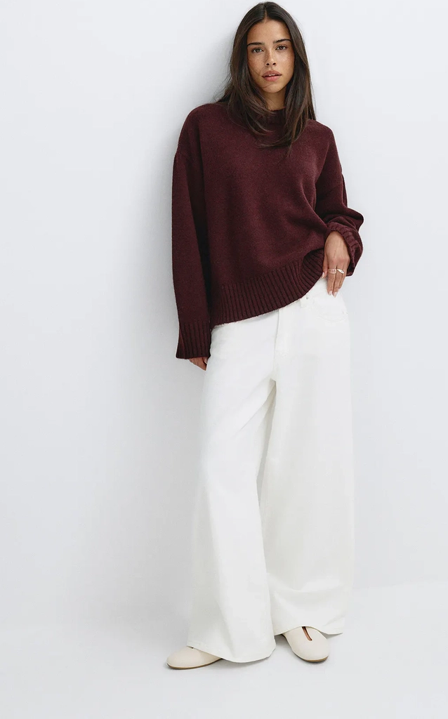 crew neck knitted sweater - rød - dame - gina tricot