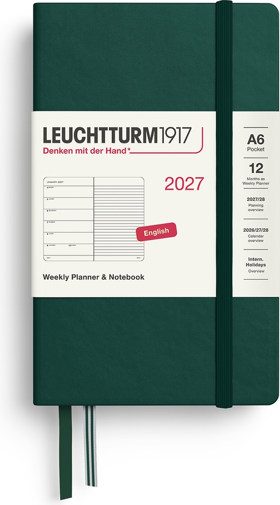 kalender weekly planner & notebook 2027 a6 forest green