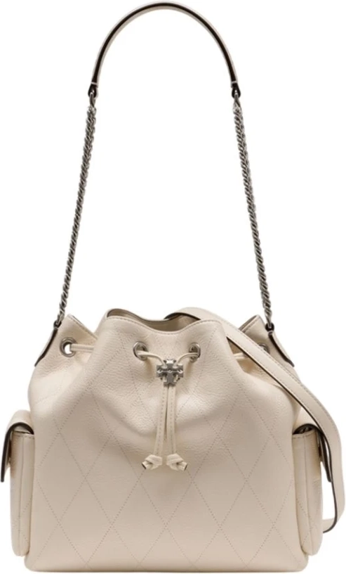 Tory Burch Charlie Quiltet Skuldertaske Med Snørelukning - Beige