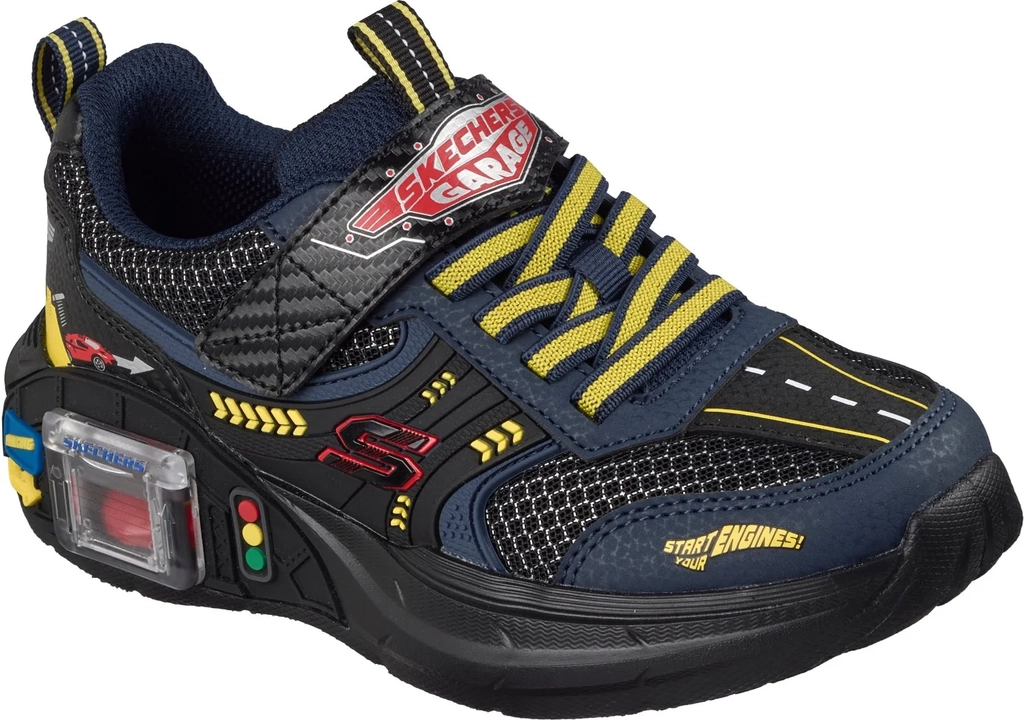 Skechers Kids Garage Sneaker Little Big Shoes - Black/Navy/Yellow