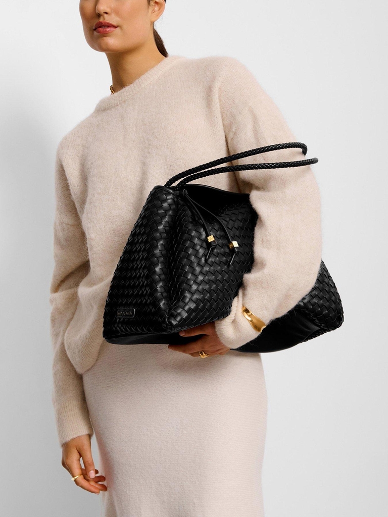 katie loxtonnova hand woven large shoulder bag - black