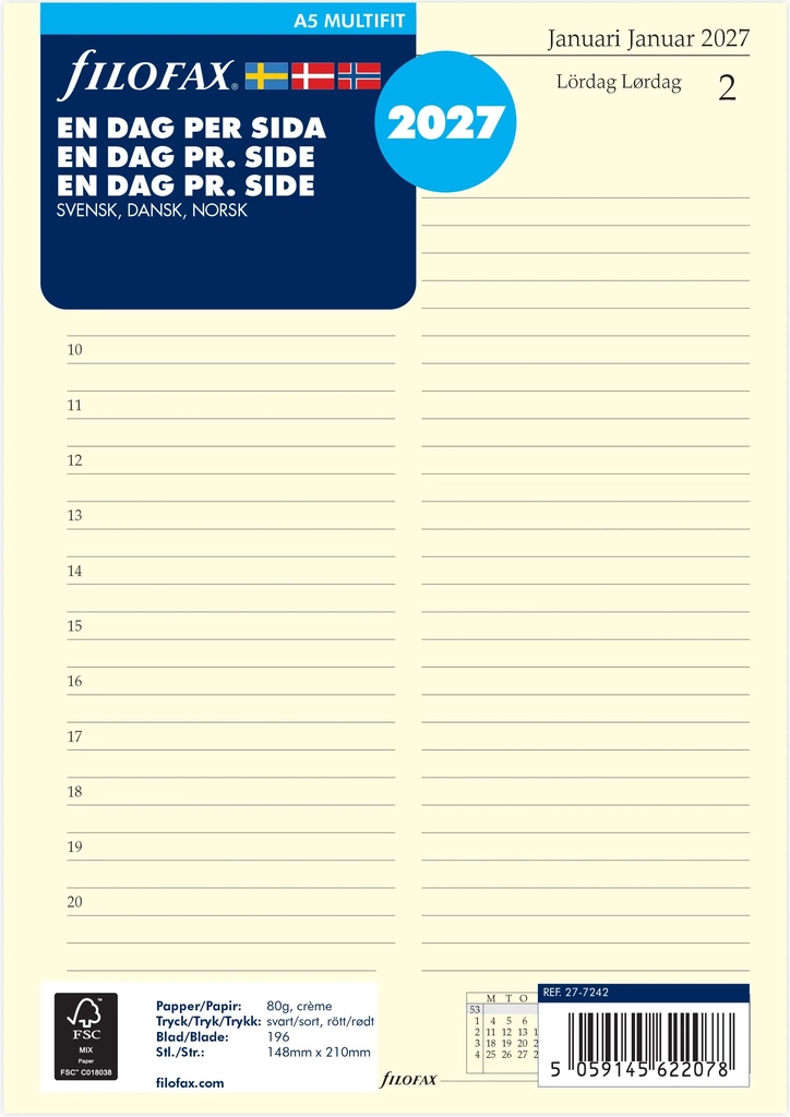 filofax 2027 refill | a5 | dag