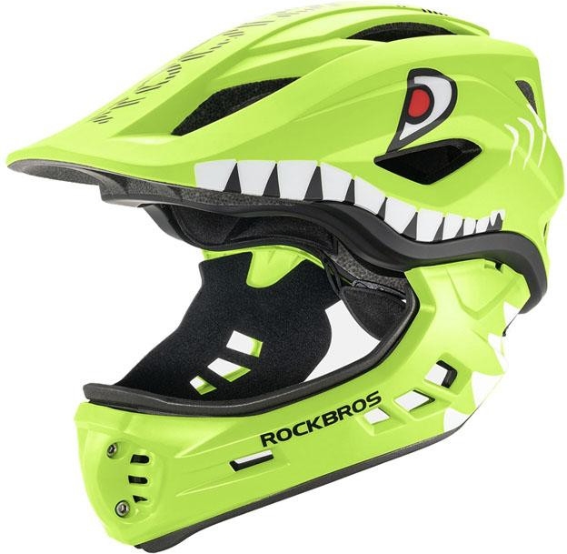 Rockbros TT-32003 Børnehjelm med Aftagelig Hagebeskytter - Størrelse S, 48-52cm - Grøn