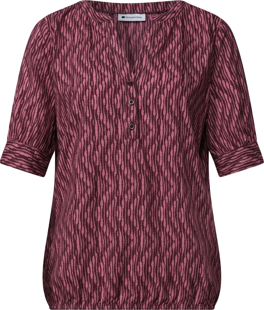 street oneshort-sleeve blouse with split neck and elastic hem - bluse - blush berry