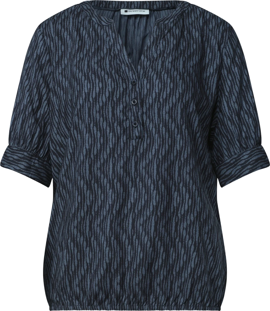 short-sleeve blouse with split neck and elastic hem - bluse - ashen blue