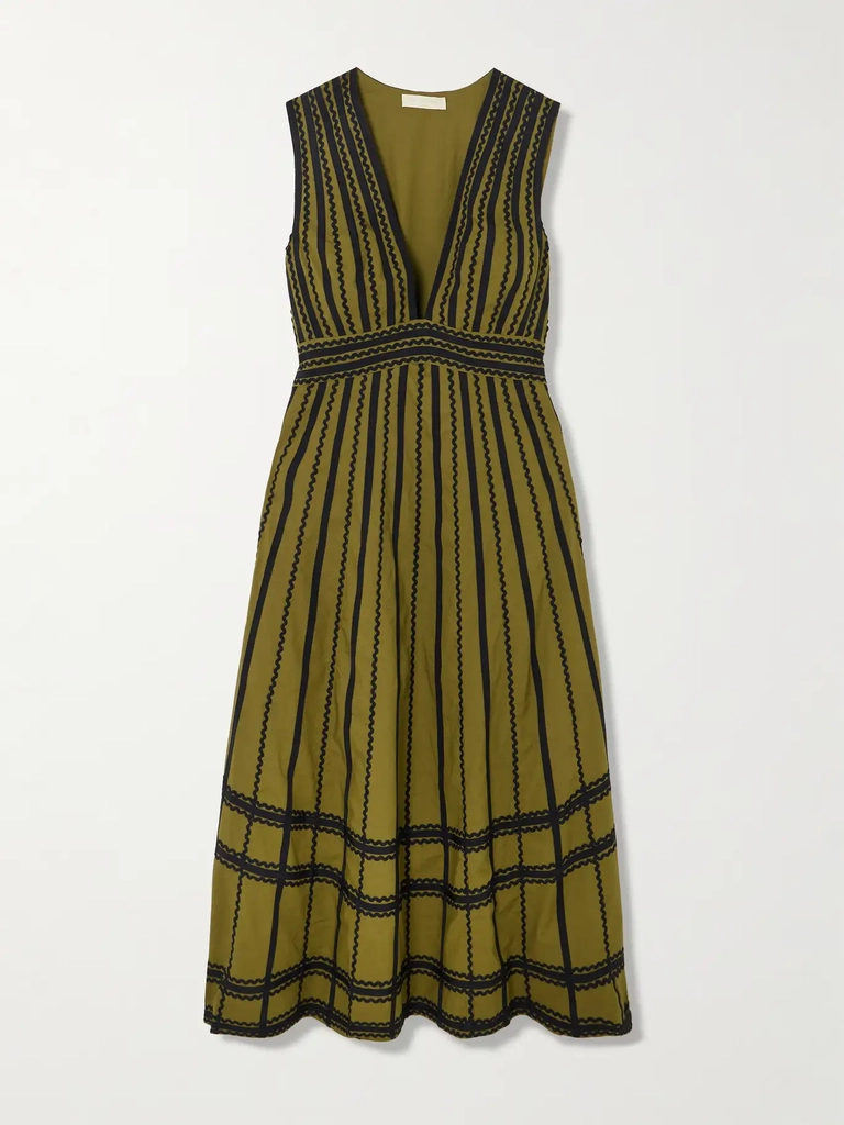 ulla johnson palermo ricrac and grosgrain-trimmed cotton-poplin midi dress