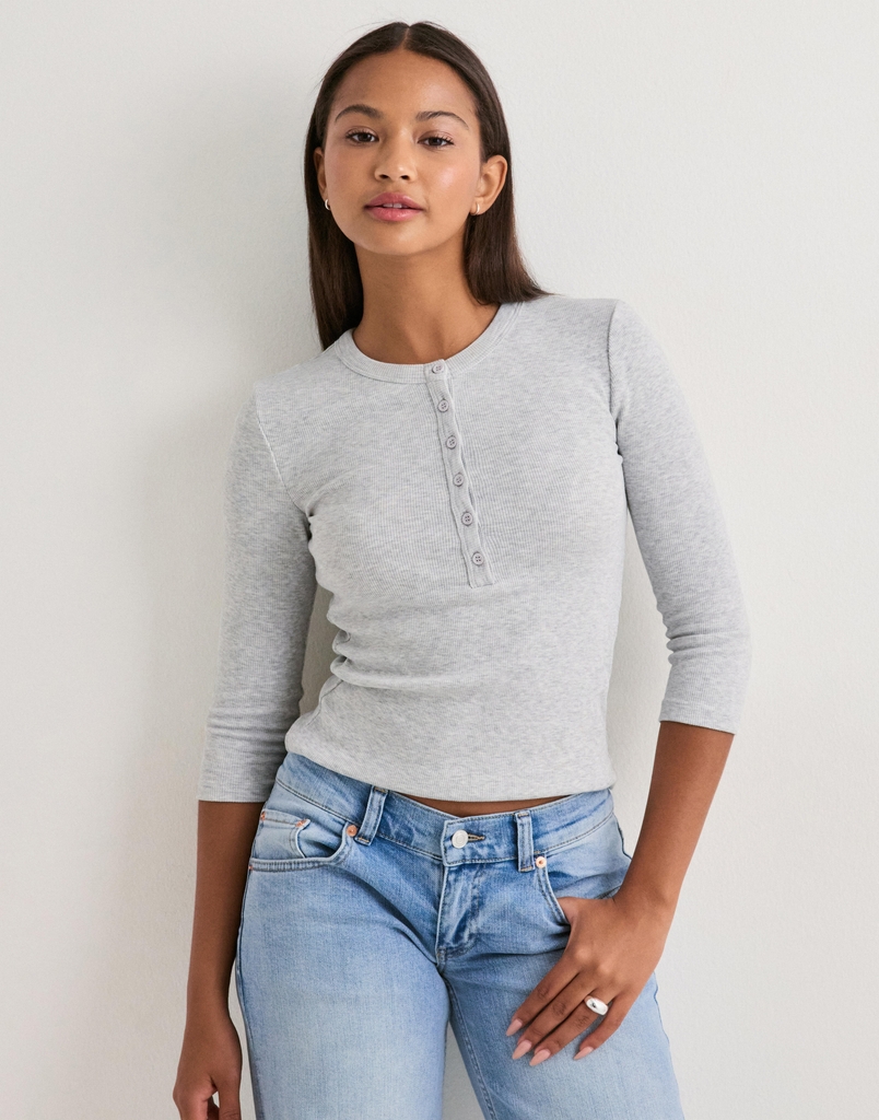 Nelly Perfect Rib Button Top - Harmaa